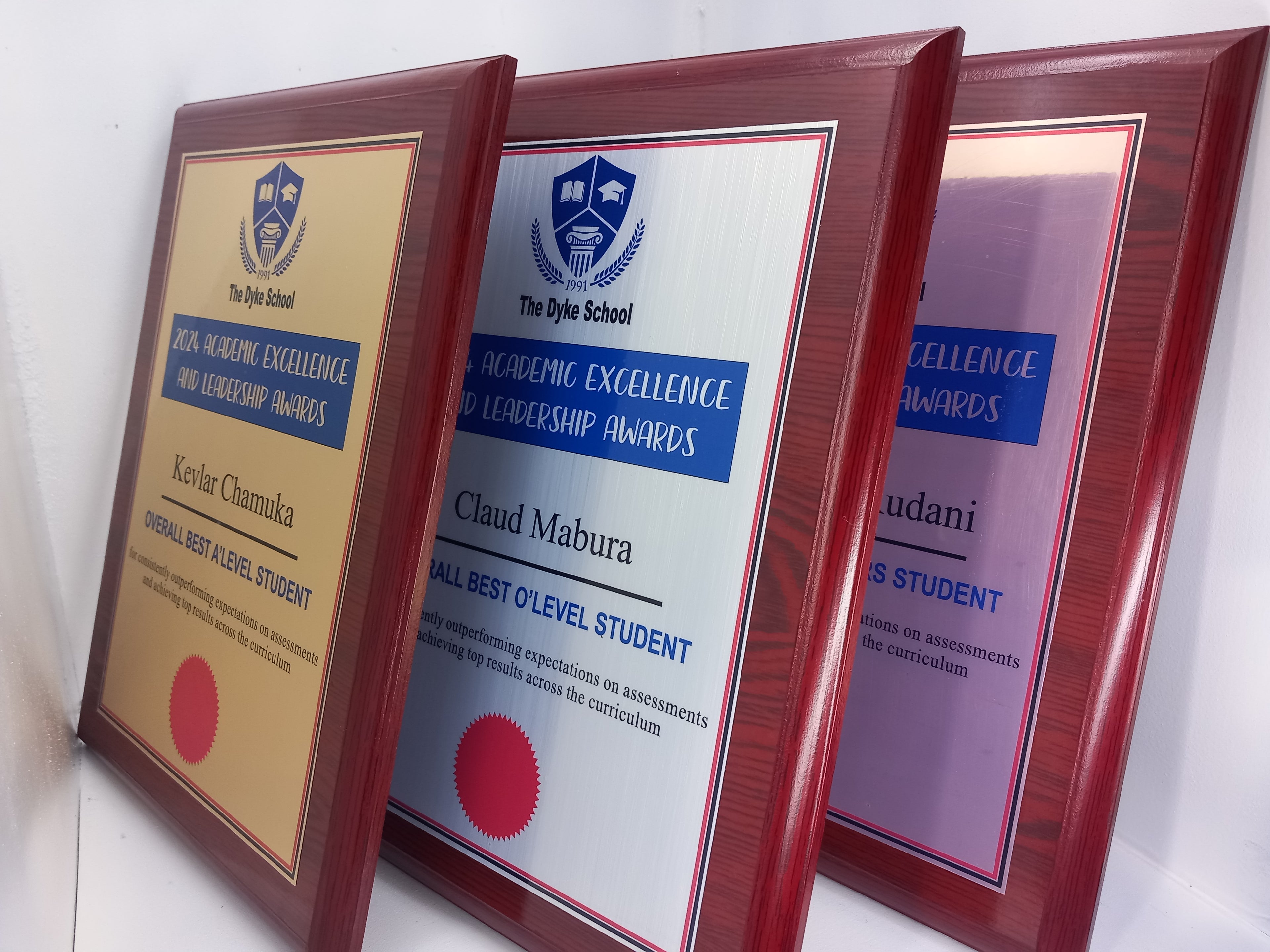 CWP1 Mahogany Wood Shield Plaque - Premium Award with Metallic Finish