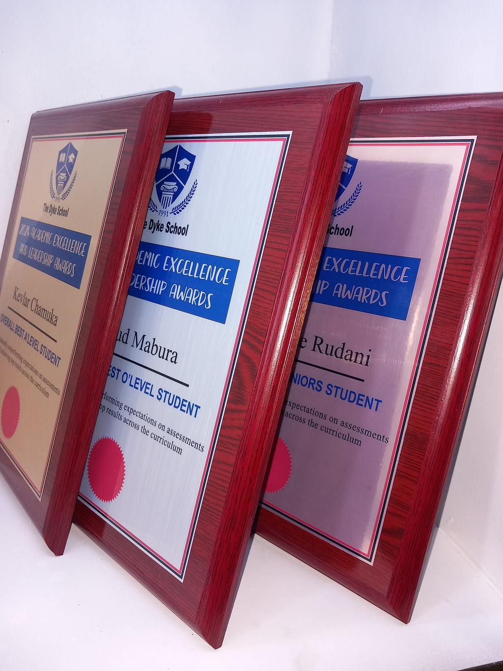 CWP1 Mahogany Wood Shield Plaque - Premium Award with Metallic Finish