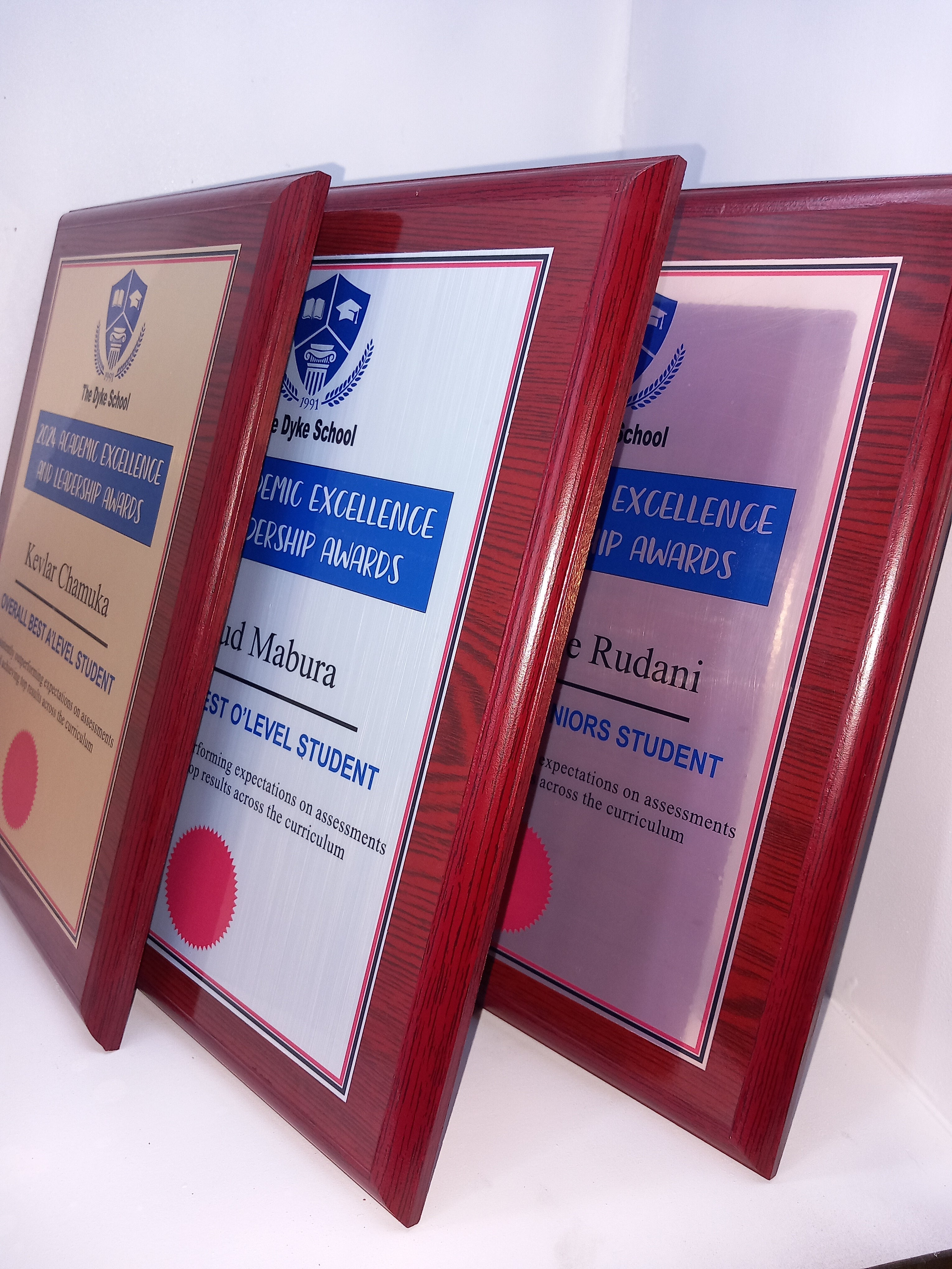 CWP1 Mahogany Wood Shield Plaque - Premium Award with Metallic Finish