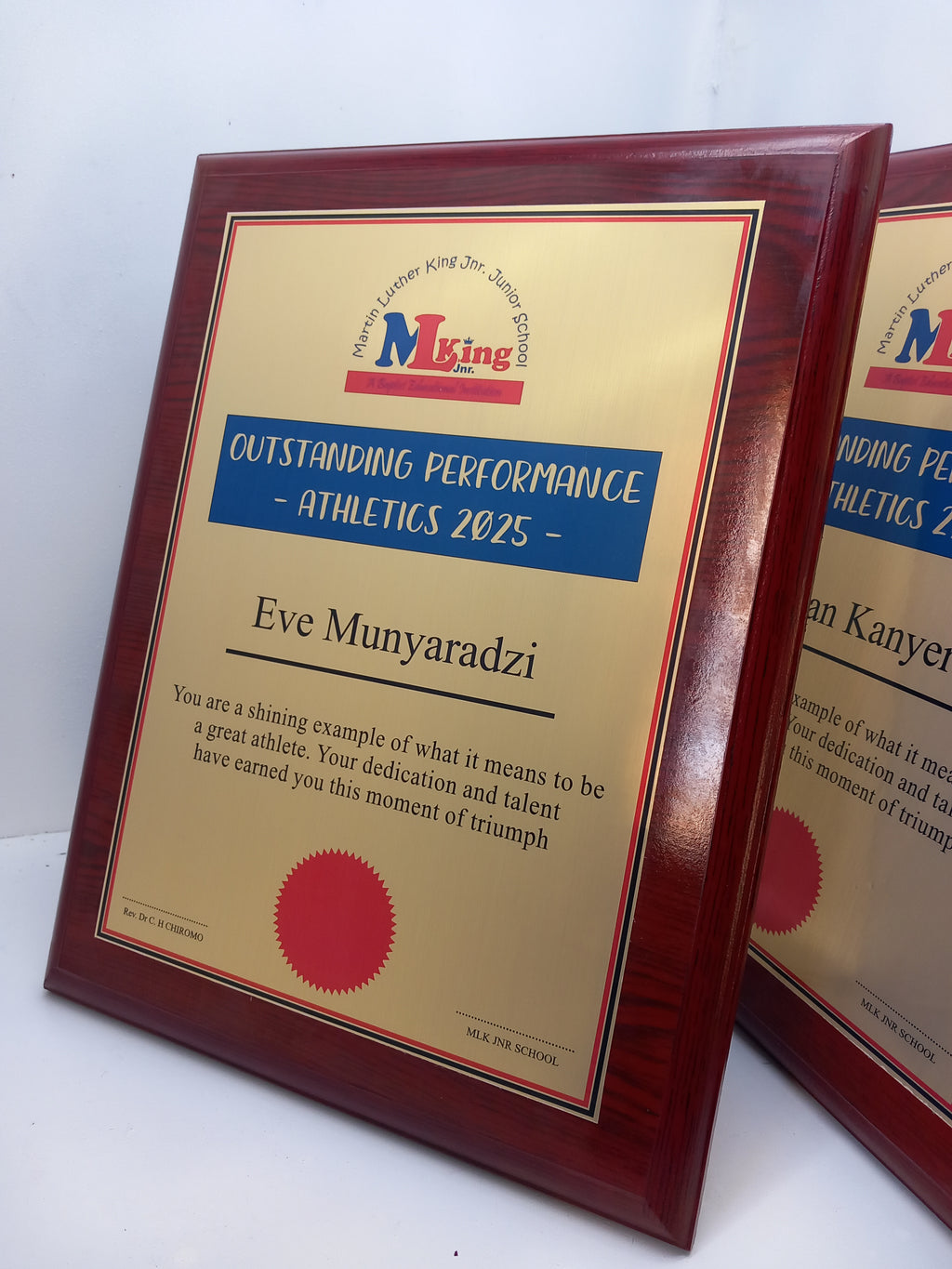 CWP1 Mahogany Wood Shield Plaque - Premium Award with Metallic Finish