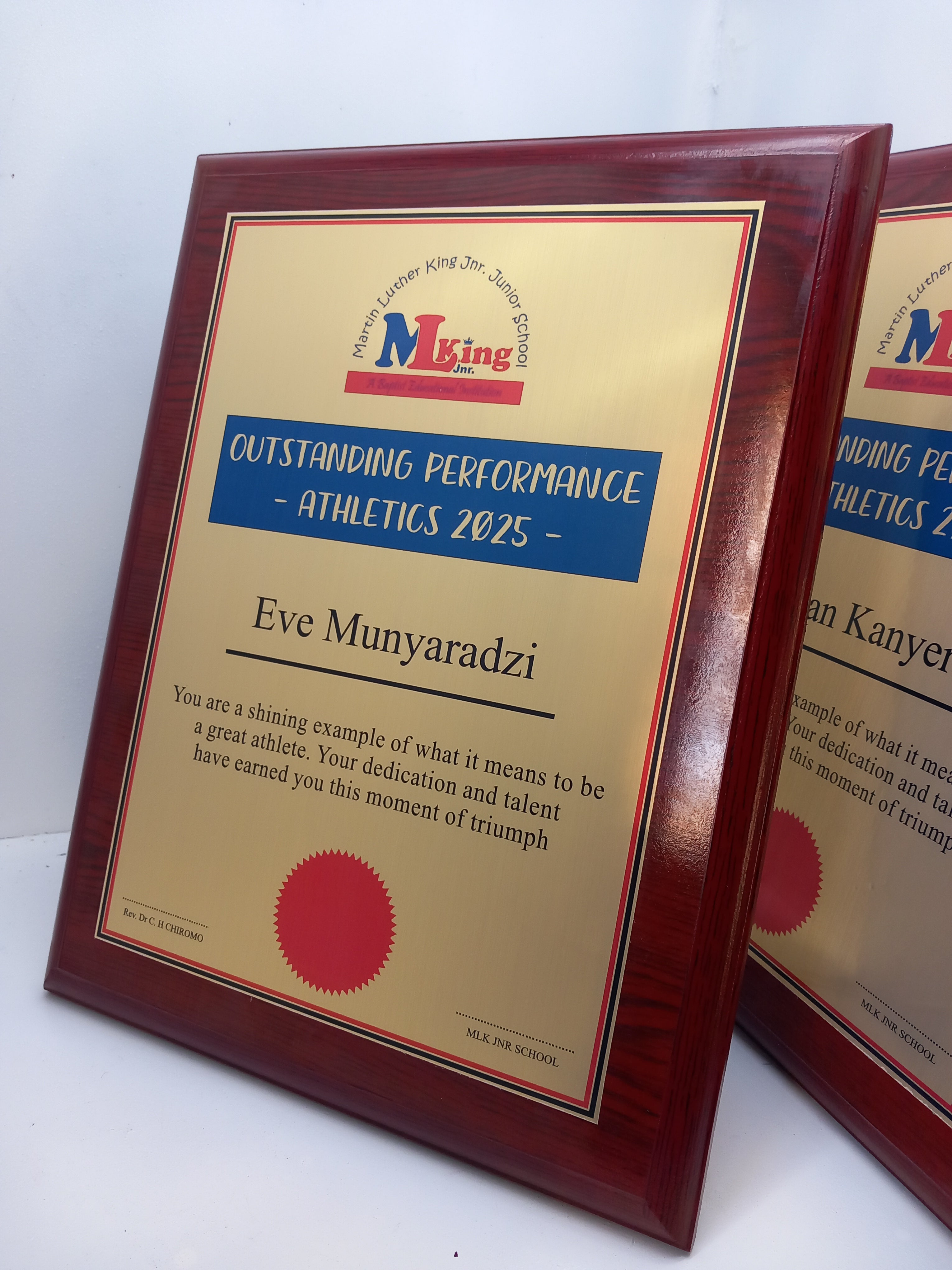 CWP1 Mahogany Wood Shield Plaque - Premium Award with Metallic Finish