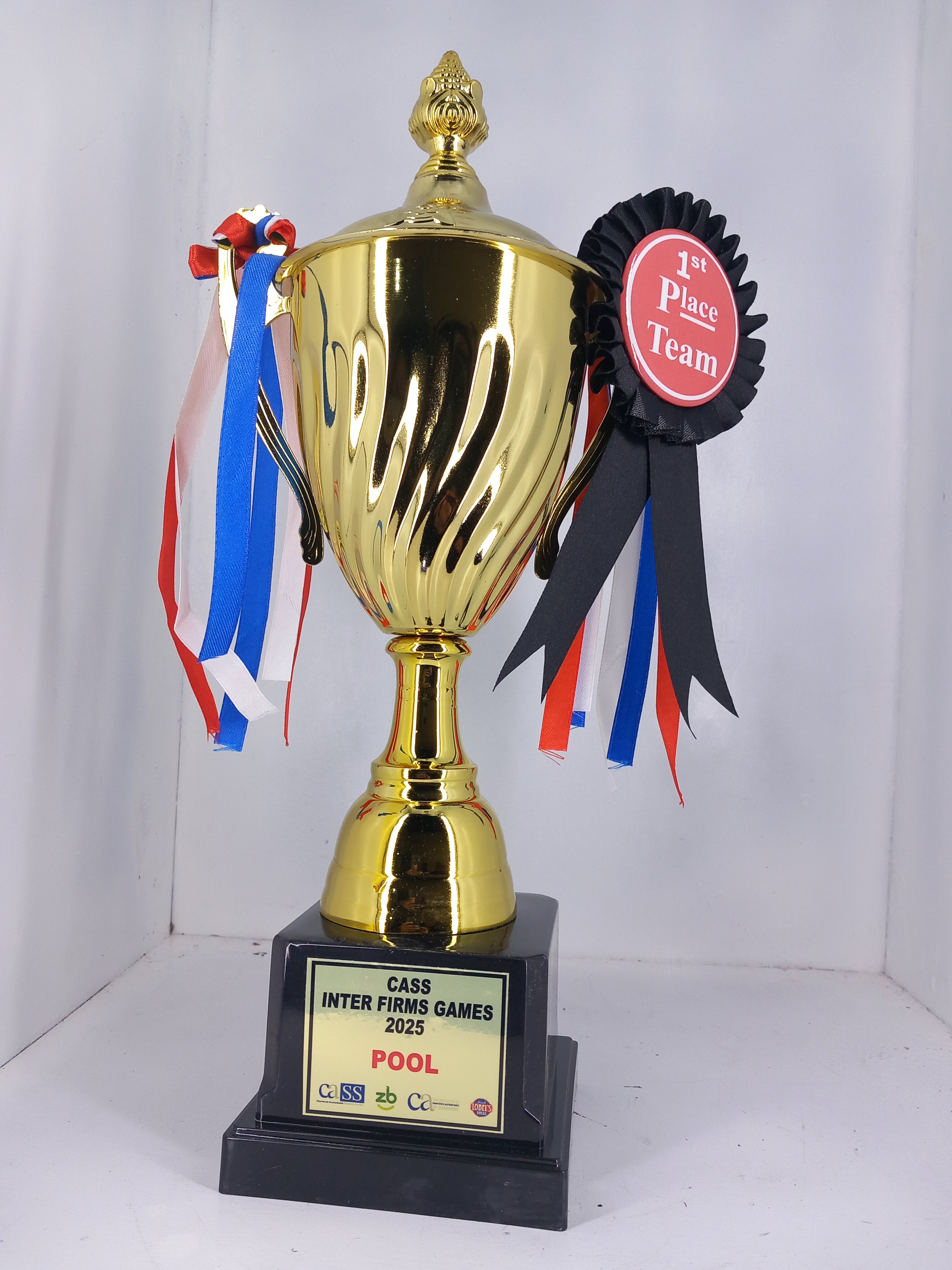 Branded Trophy with Rosette - 35cm Gold Trophy with Custom Ribbon