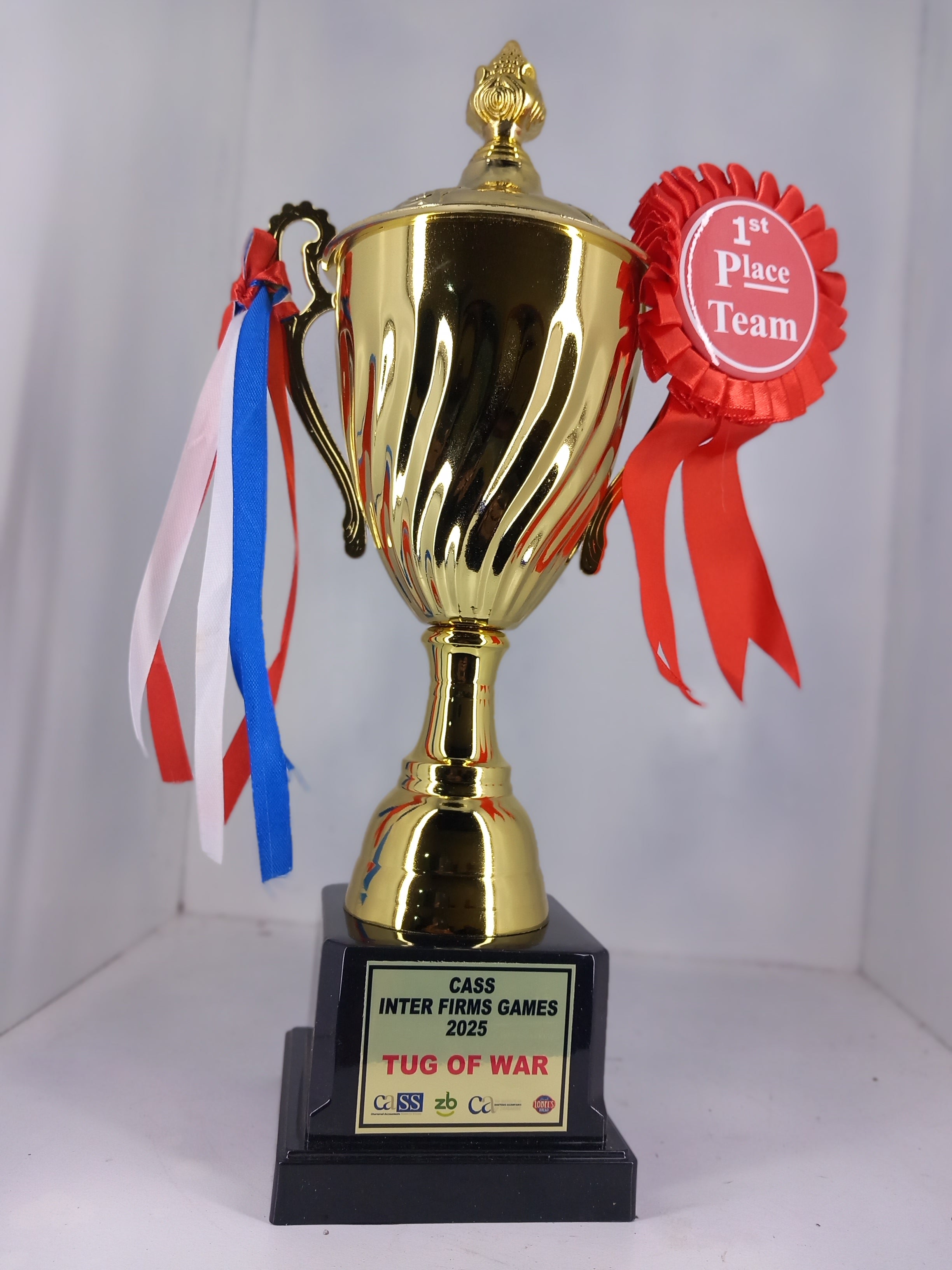 Branded Trophy with Rosette - 35cm Gold Trophy with Custom Ribbon