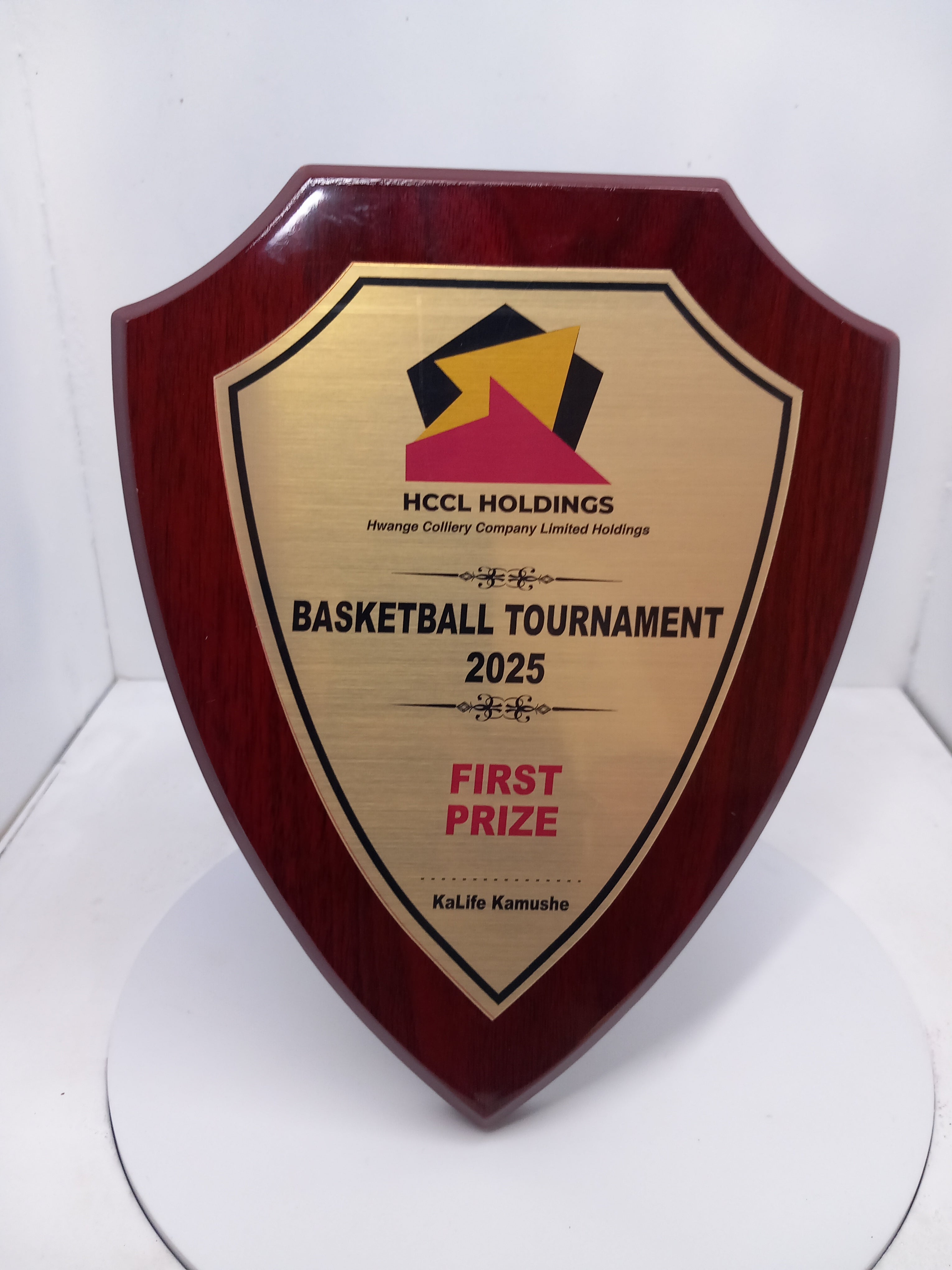 Pointed Shield Wood Plaque - Classic Award with Metallic Finish