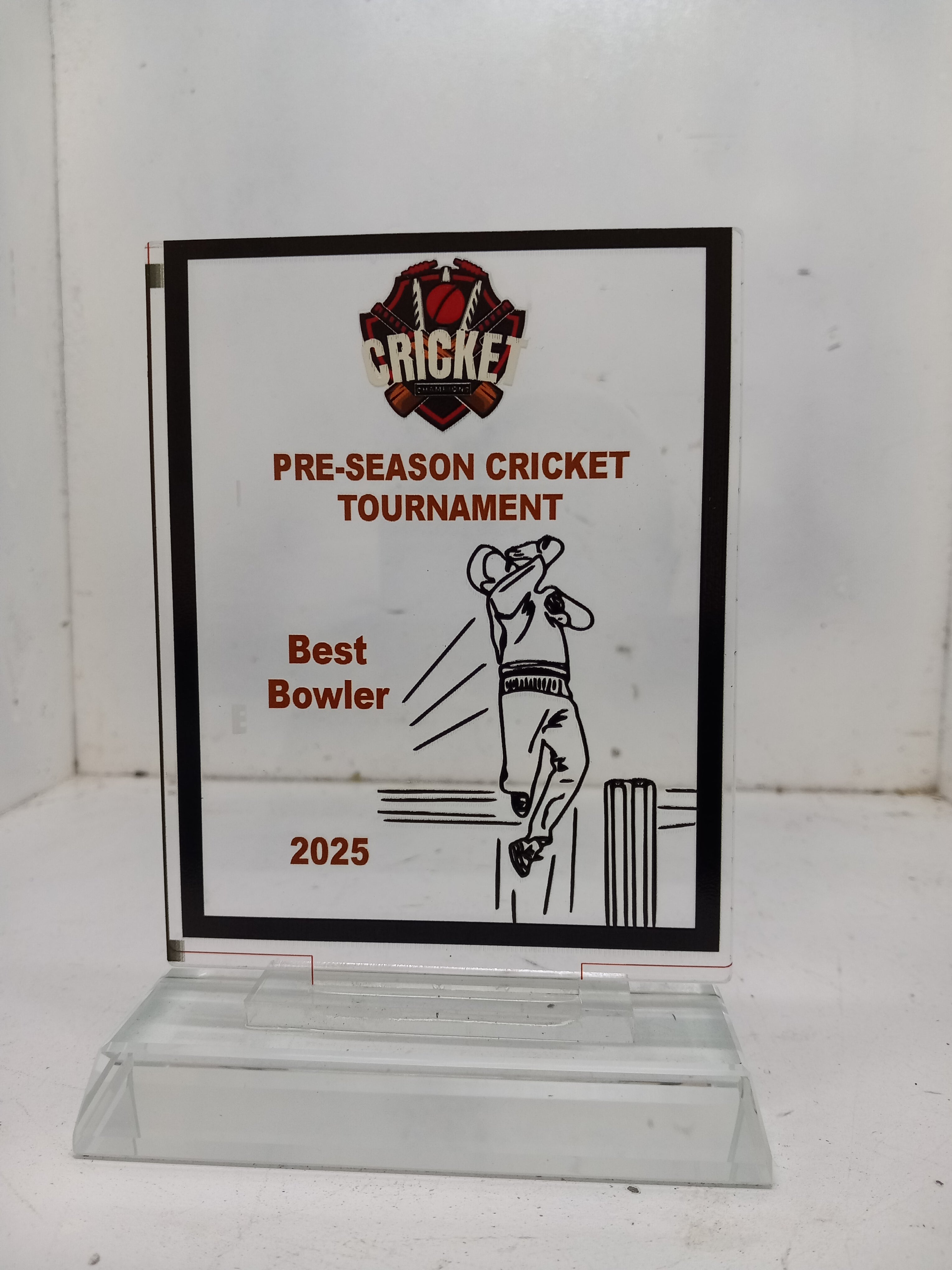 Individual Sporting Awards - Custom Acrylic Trophy with Crystal Glass Base