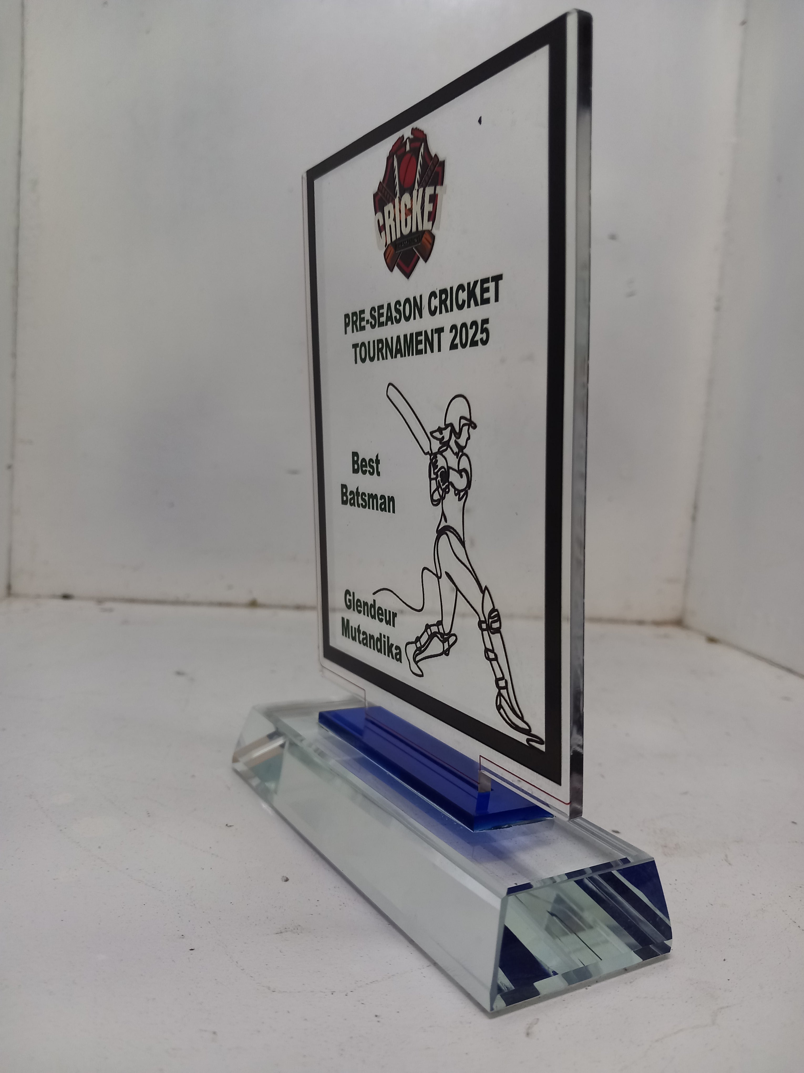 Individual Sporting Awards - Custom Acrylic Trophy with Crystal Glass Base