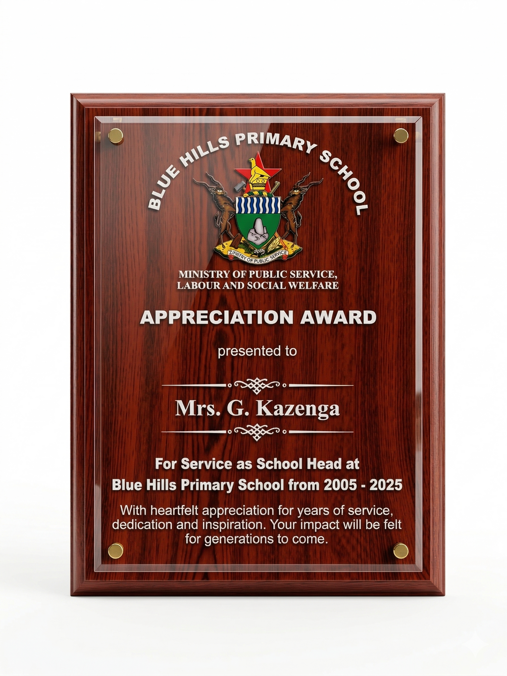 Elevated Direct UV Print Acrylic Glass Shield Plaque - Premium Award
