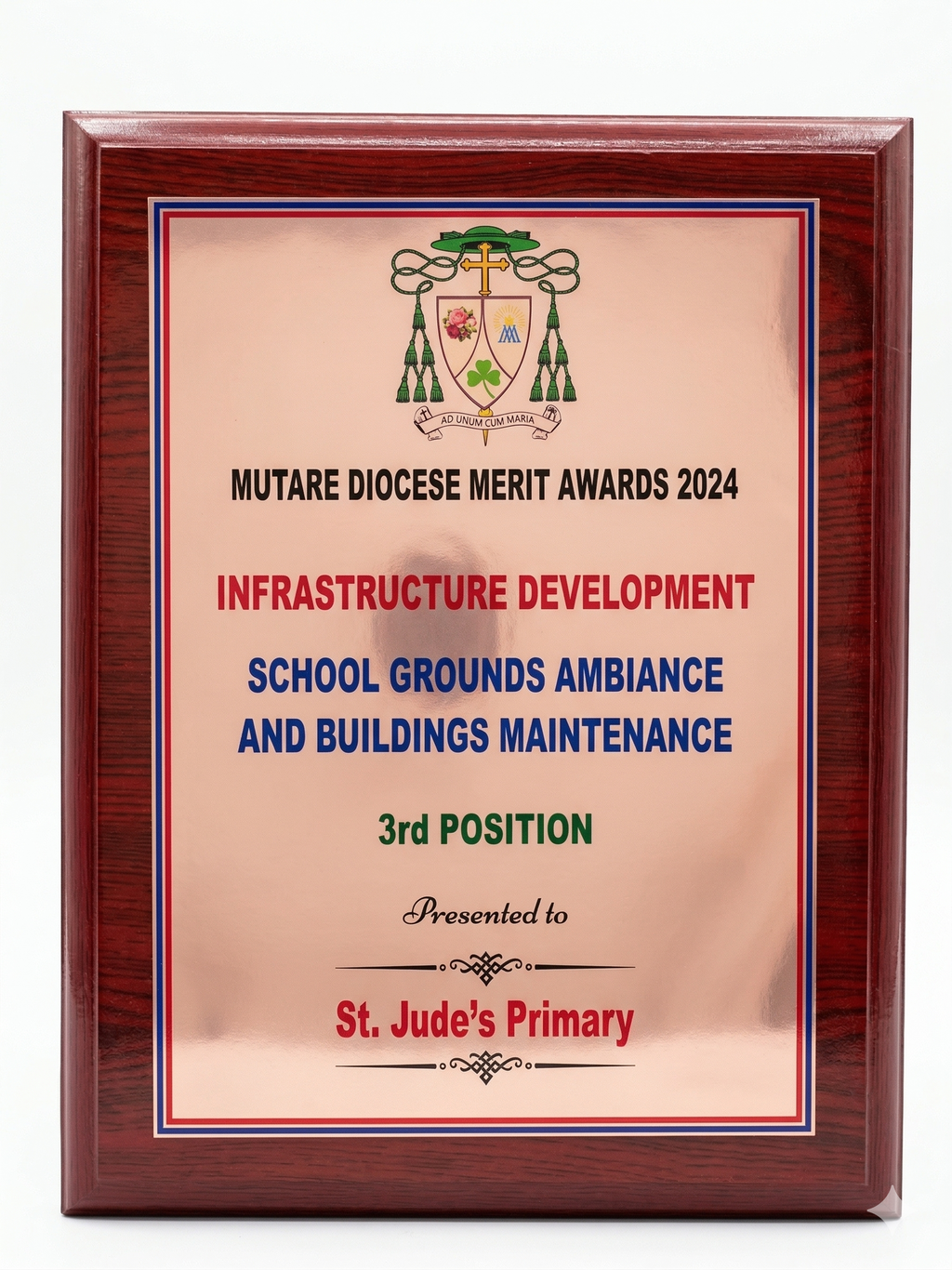 CWP1 Mahogany Wood Shield Plaque - Premium Award with Metallic Finish