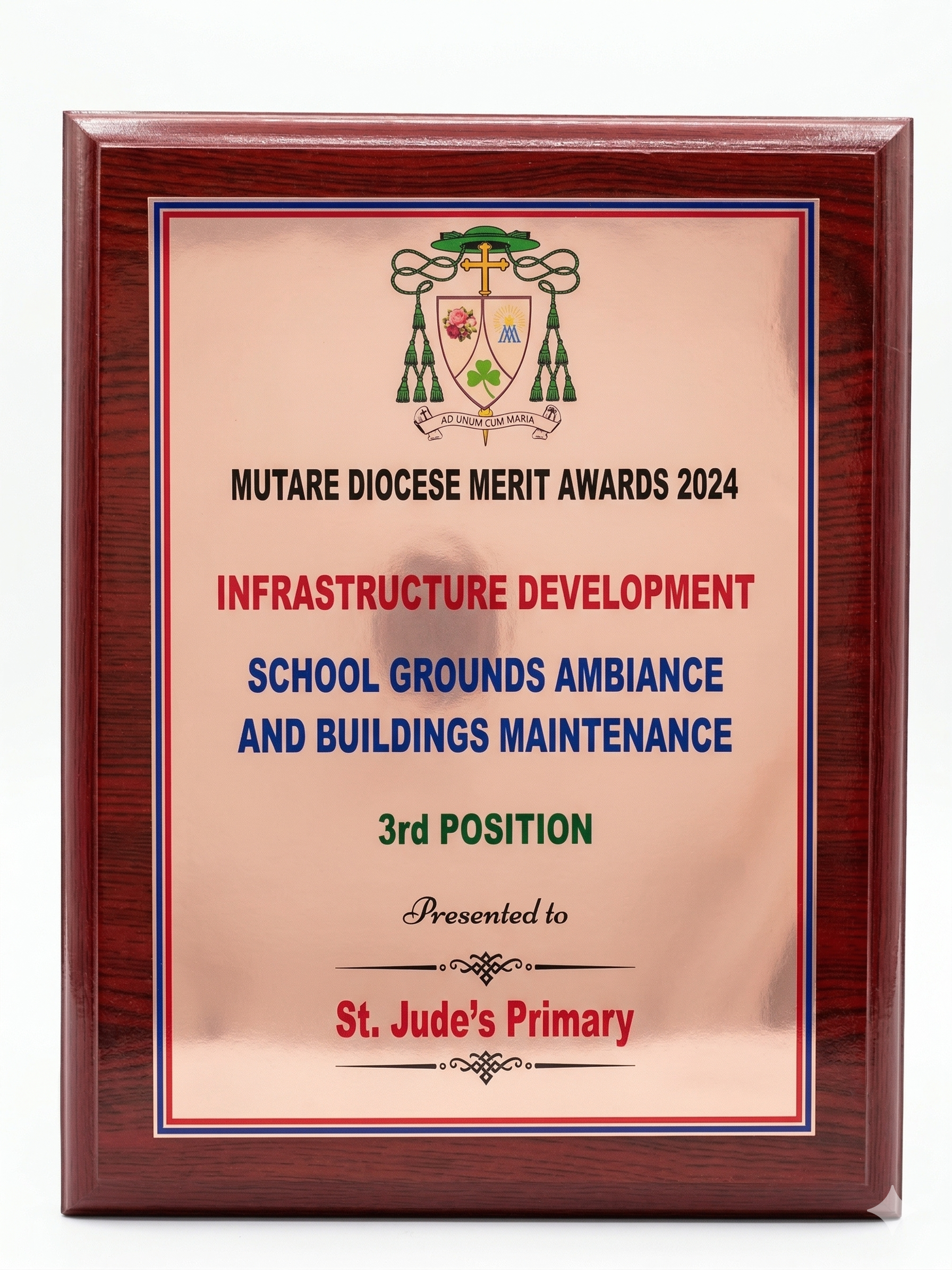 CWP1 Mahogany Wood Shield Plaque - Premium Award with Metallic Finish