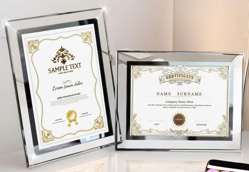 A4 Glass Certificate Photo Document Holder Frame – Silver, Gold or Rose Gold
