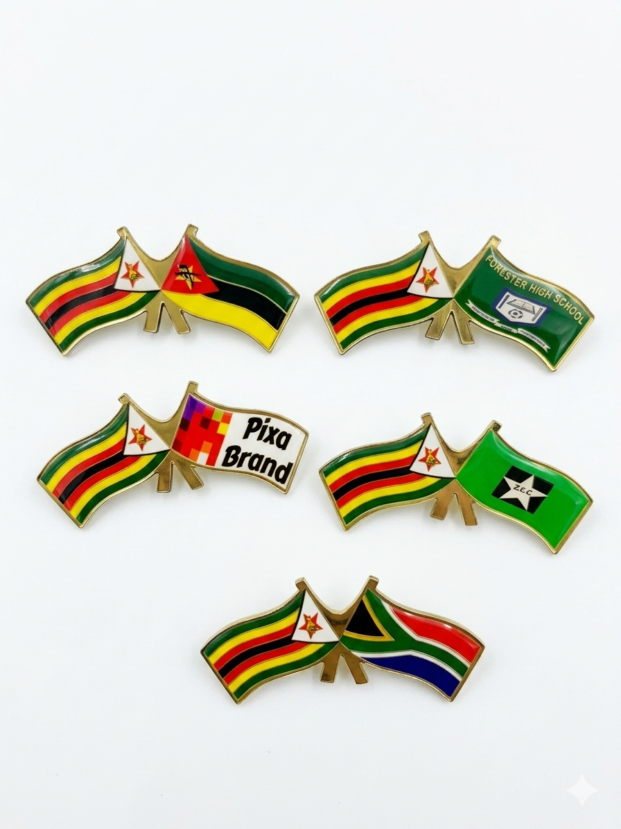 Zimbabwe Flag Lapel Pin - Custom Coat of Arms & Zimbabwe Bird Design