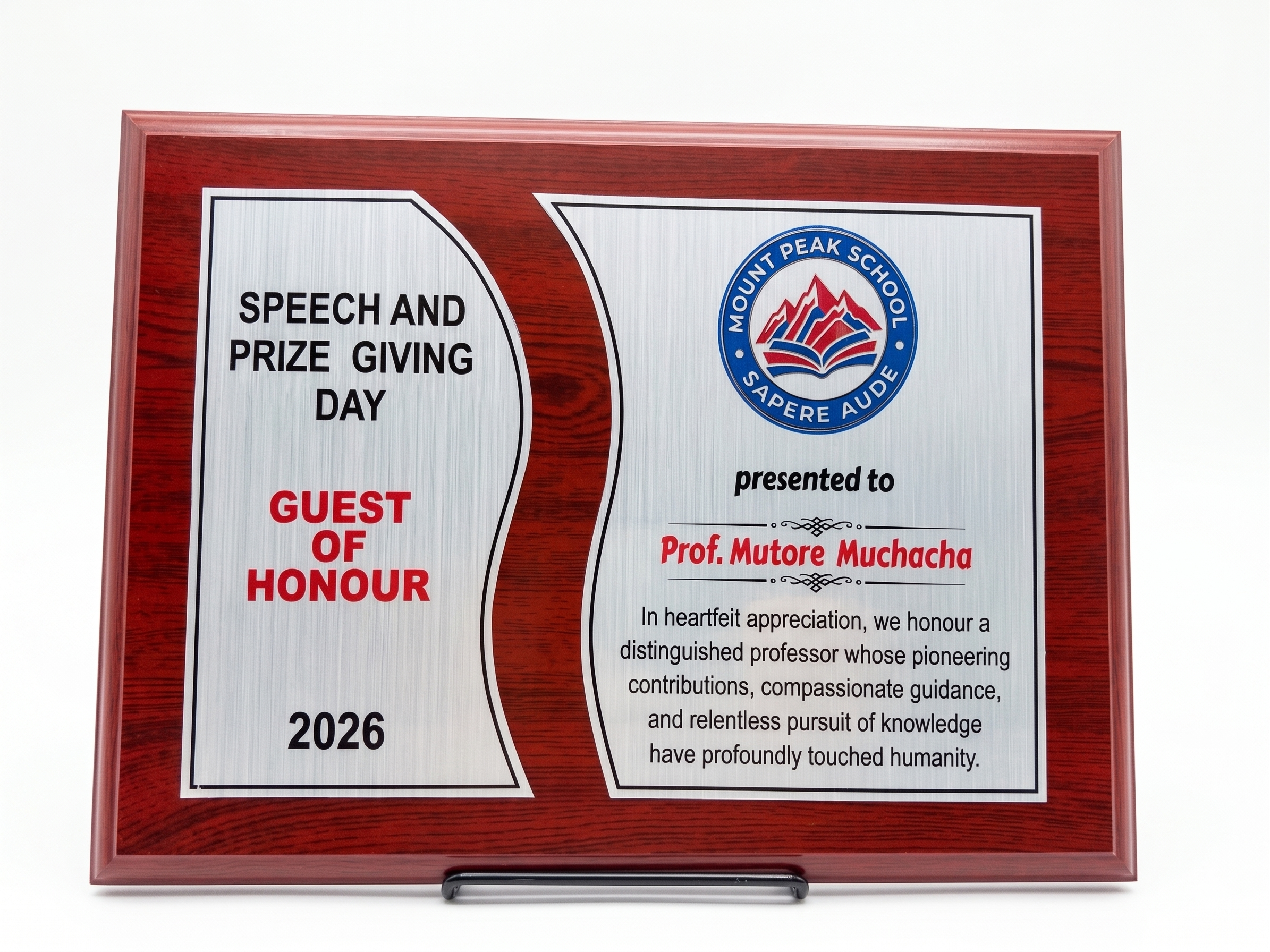 Premium A3 Brushed Metallic Wood Shield Plaque