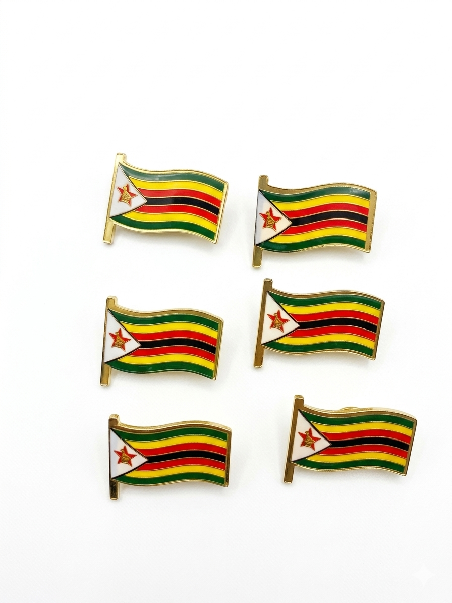 Zimbabwe Flag Lapel Pin - Custom Coat of Arms & Zimbabwe Bird Design