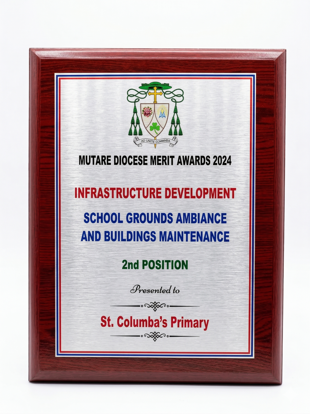 CWP1 Mahogany Wood Shield Plaque - Premium Award with Metallic Finish