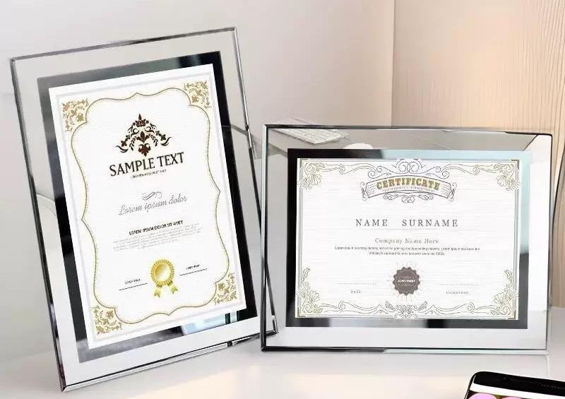 A4 Glass Certificate Photo Document Holder Frame – Silver, Gold or Rose Gold