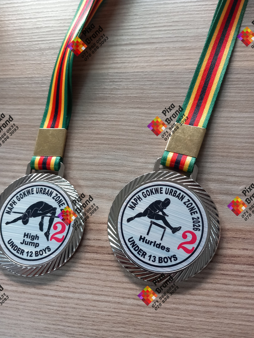 Branded Stainless Steel Medal with Zimbabwe Flag Lanyard