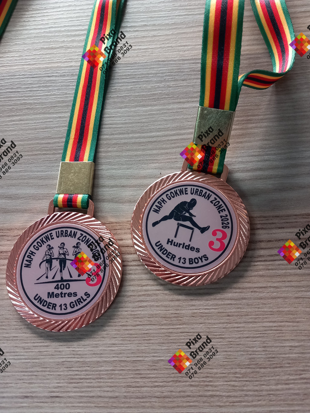 Branded Stainless Steel Medal with Zimbabwe Flag Lanyard