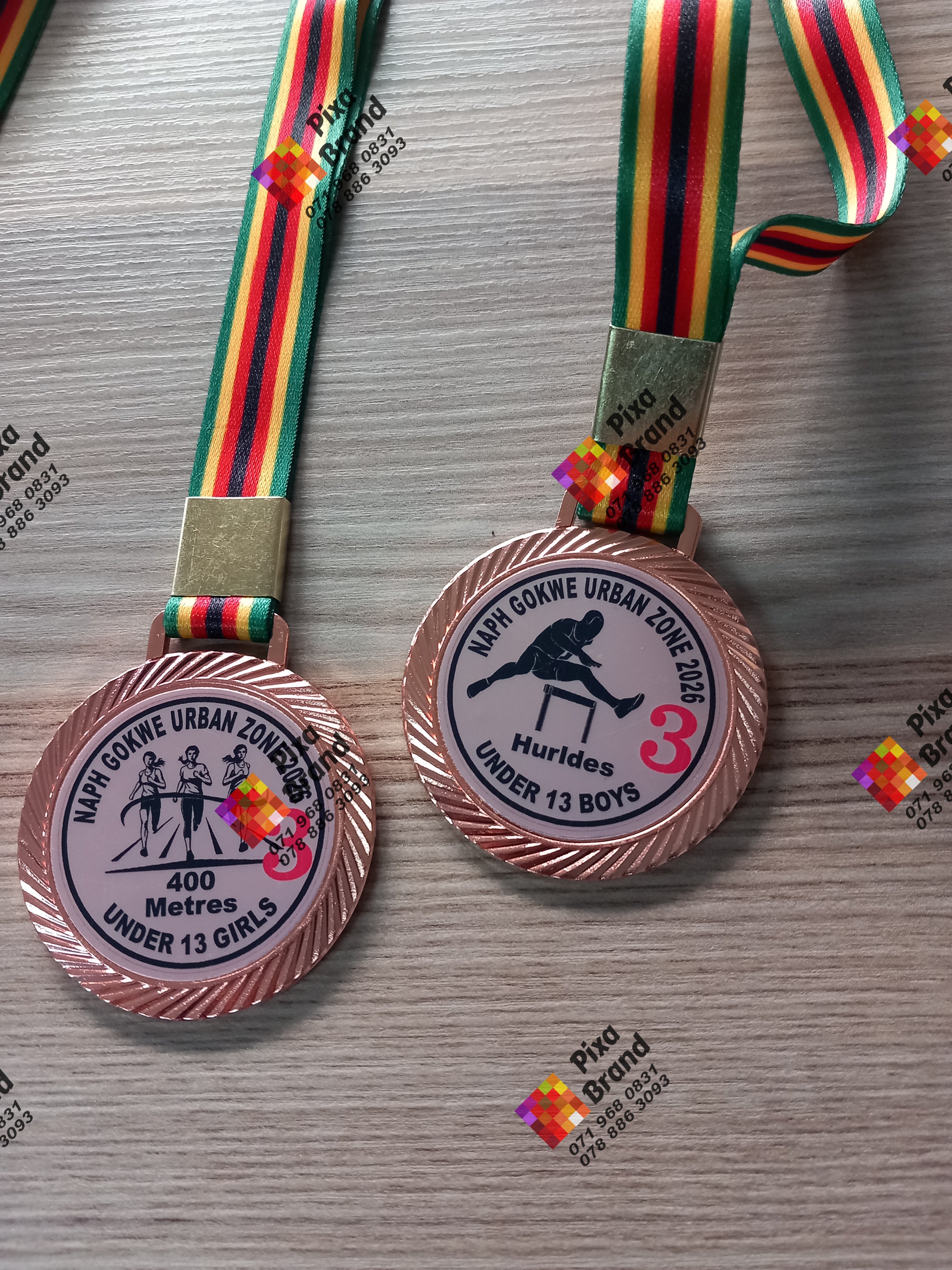 Branded Stainless Steel Medal with Zimbabwe Flag Lanyard